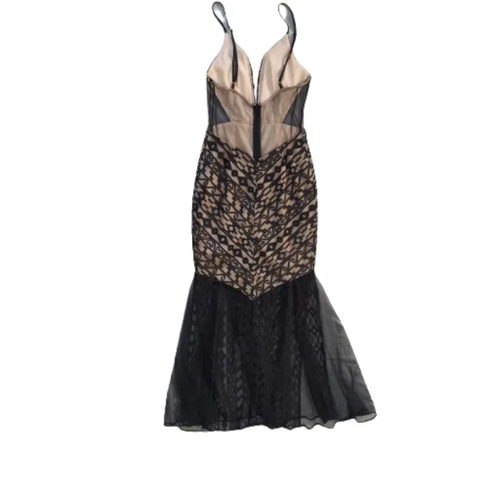 Luxxel Floor length Body Con Low cut, Sheer Evening Gown, Black, Small - Picture 6 of 16